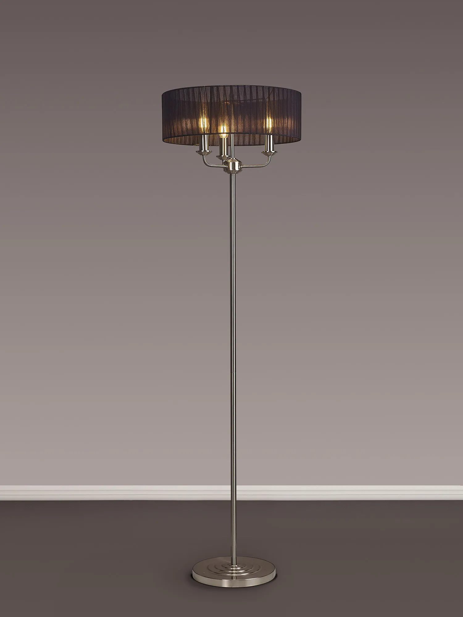 Banyan 45cm 3 Light Floor Lamp Satin Nickel, Black DK0928  Deco Banyan SN BL